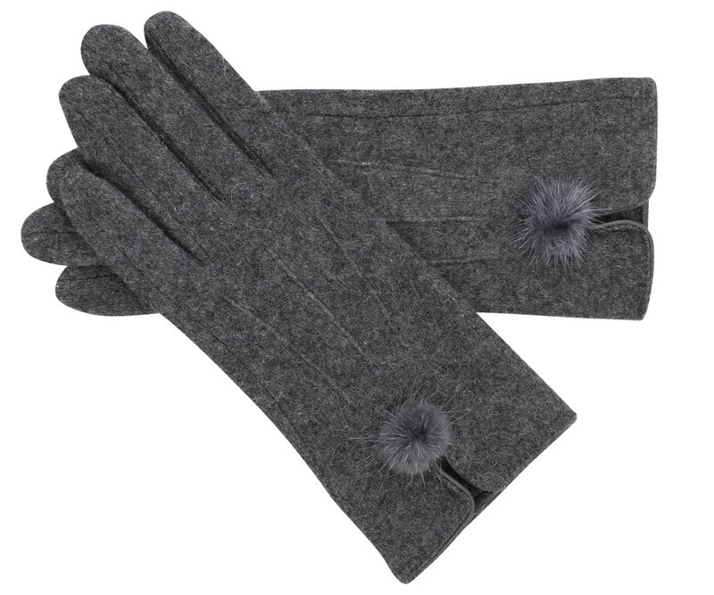 Stella Grey Fur PomPom Gloves