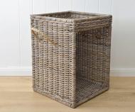 Log Basket Side Table - Wood Basket Cane Lamp Table