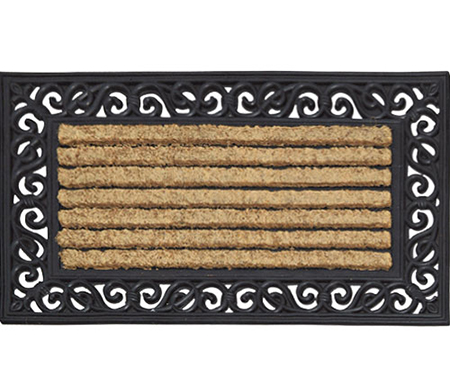 Ribbed Coir Scroll Border - Rubber Backed Doormat