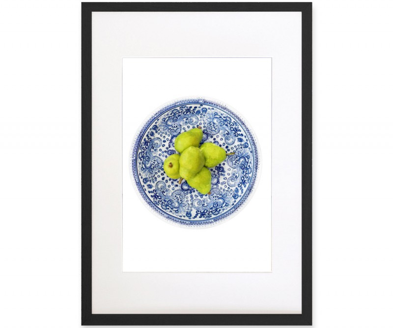 Green Pears in Blue Bowl Framed Print