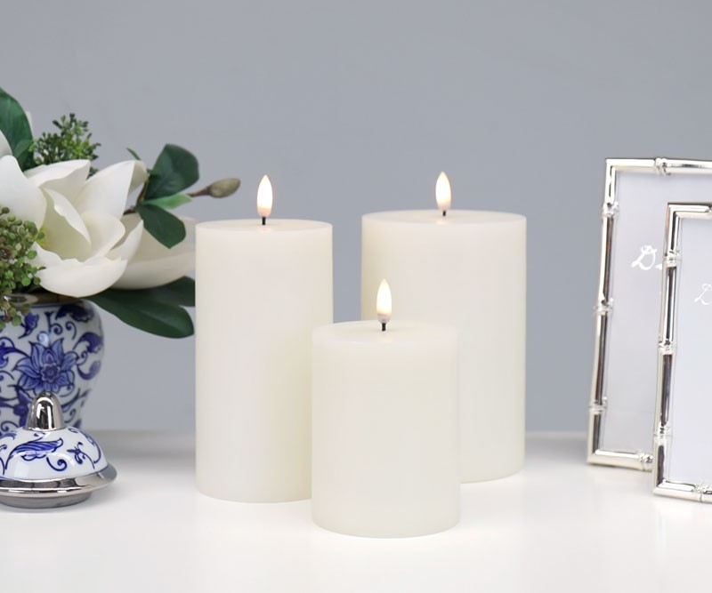 10cm White Lux Collection Flameless Candle - 8cm Wide