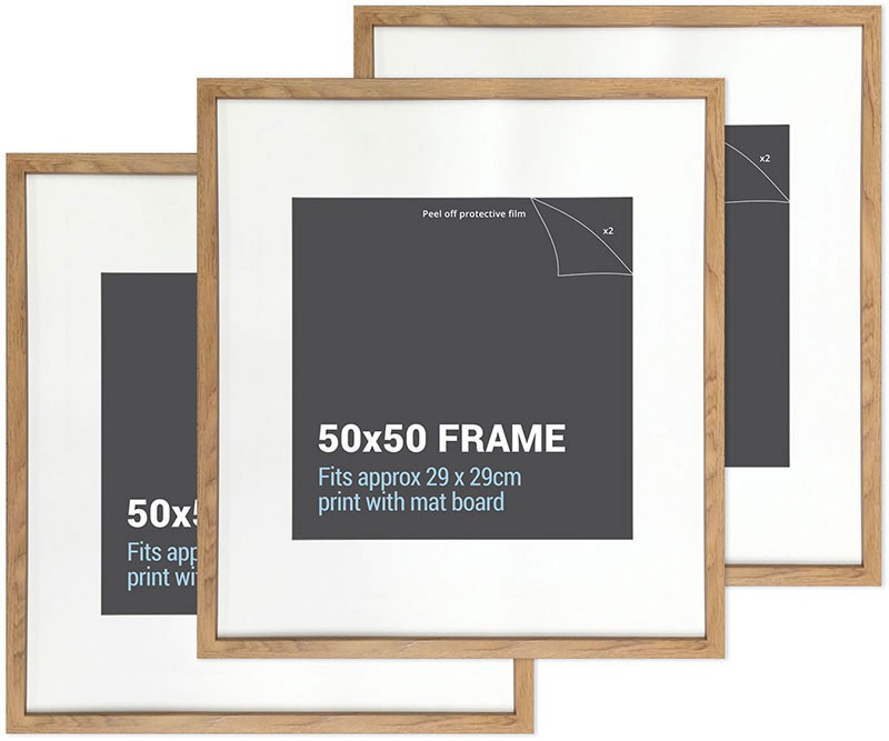Set 3 50x50cm Square American Oak Picture Frames