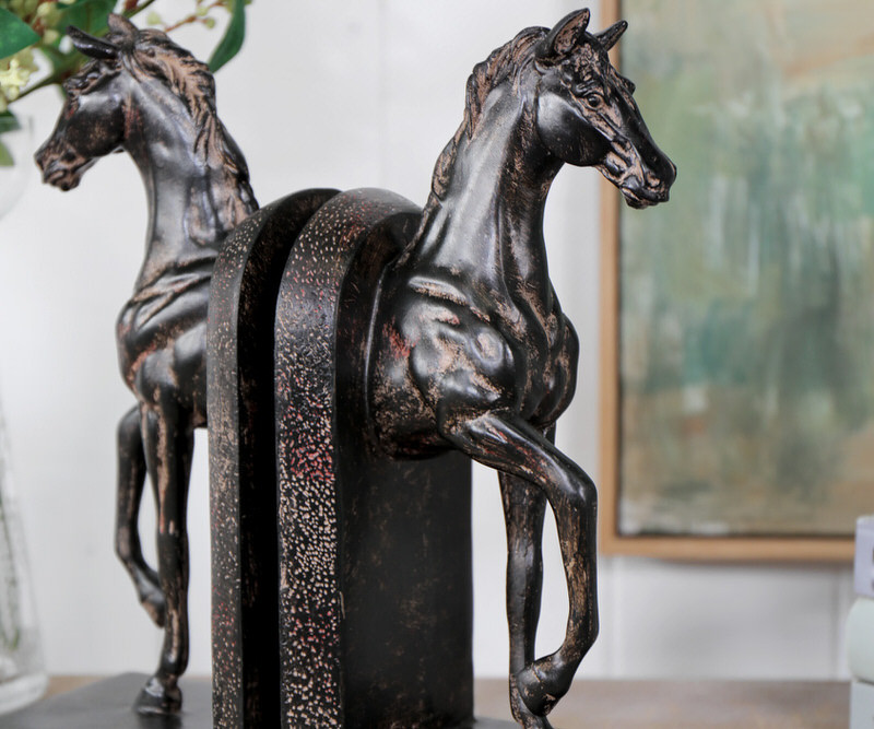 Cavallo Antique Black Horse Bookends