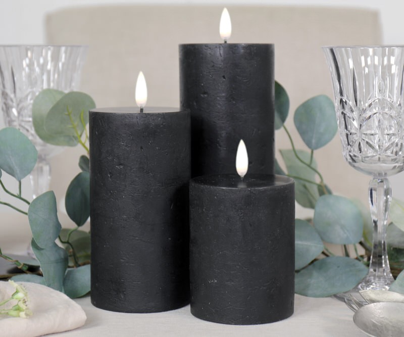 10cm Forest Black Flameless Candle - 8cm Wide