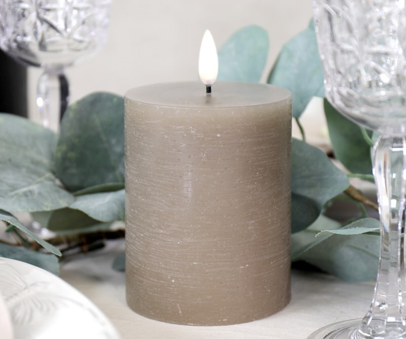 10cm Sandstone Taupe Flameless Candle - 8cm Wide