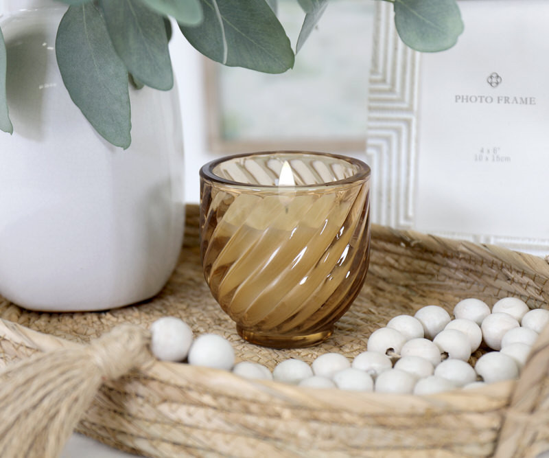 Ava Amber Swirl Glass Candle - Evergreen & Birch Scented