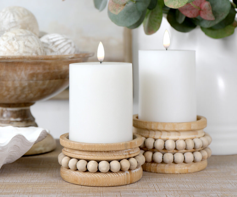 Large Rosario Natural Beaded Candle Holder