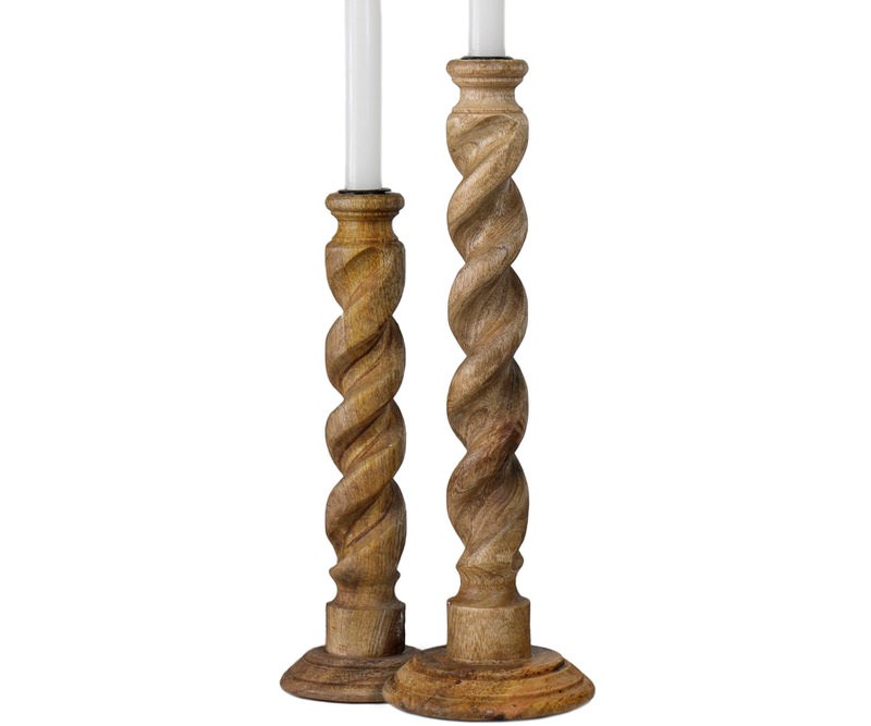 Tall Barley Twist Candlestick - Natural Wood