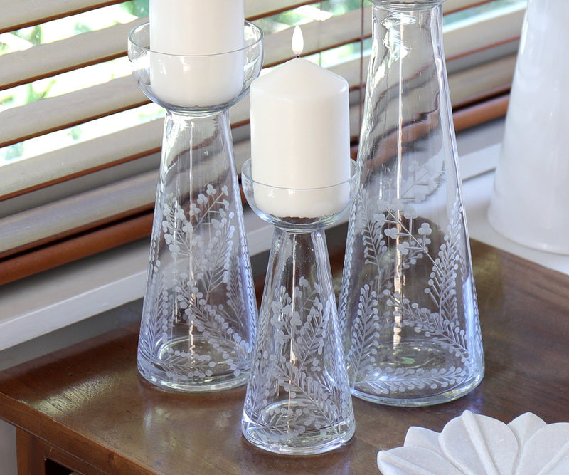 Tall Eleanor Etched Glass Candlestick