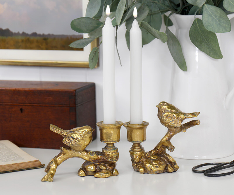 Palmira II Gold Bird Taper Candle Holder