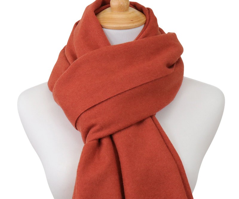 100% Cashmere Fringed Scarf - Terracotta