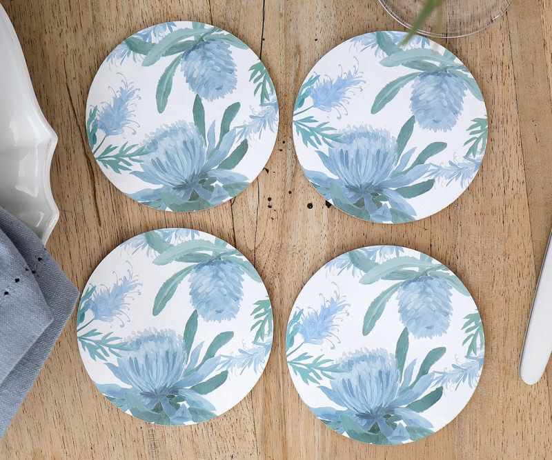 Set 4 Mietta Blue Banksia Coasters