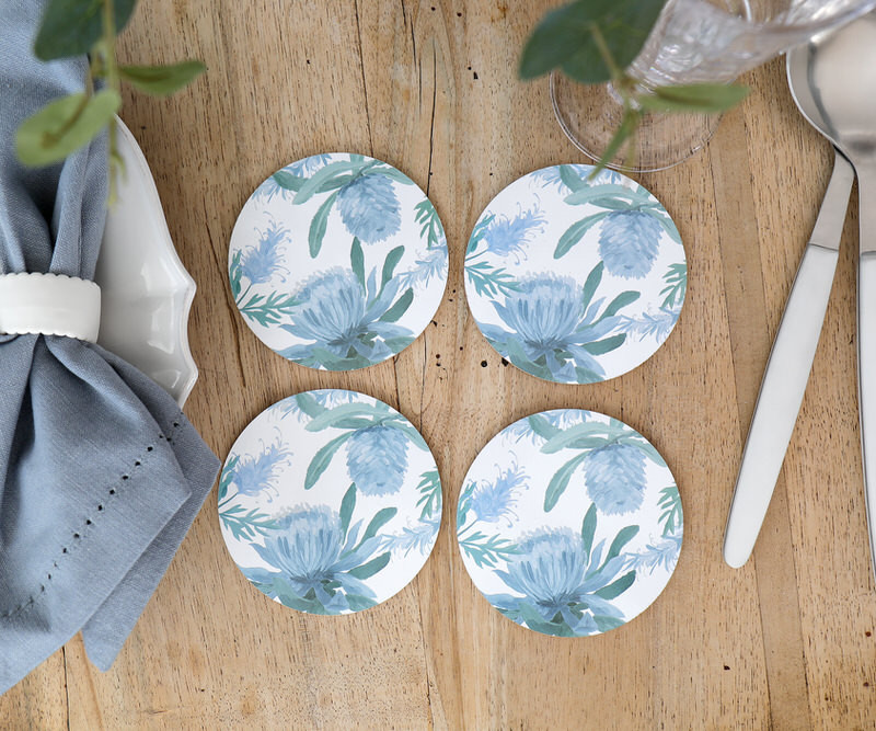 Set 4 Mietta Blue Banksia Coasters