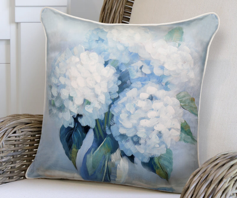 Melody Blue Hydrangeas Velvet Cushion