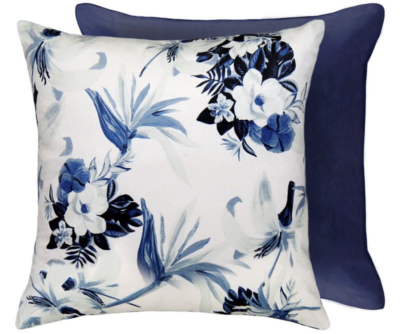 Ashwick Blue Botanical Velvet Cushion