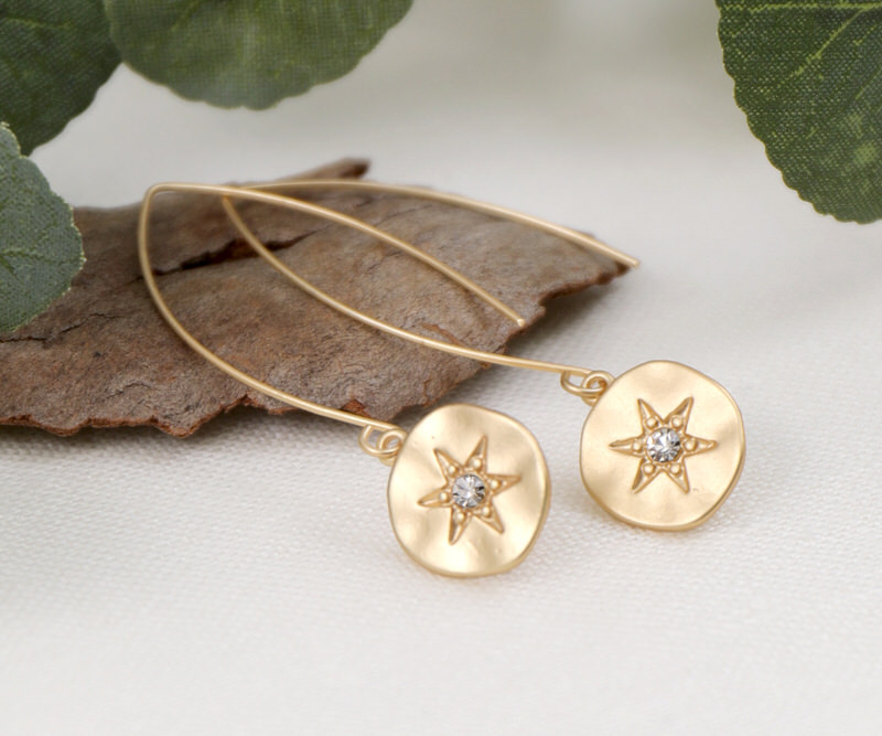 Starburst Diamante Gold Drop Earrings