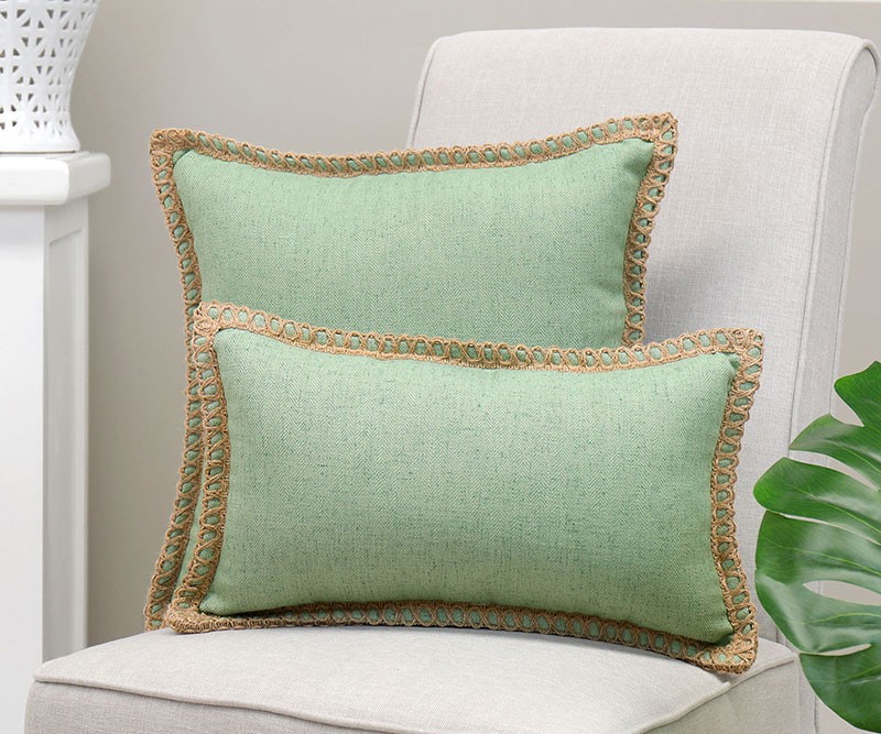 Kinglake Green Cushion with Jute Edging - Lumbar