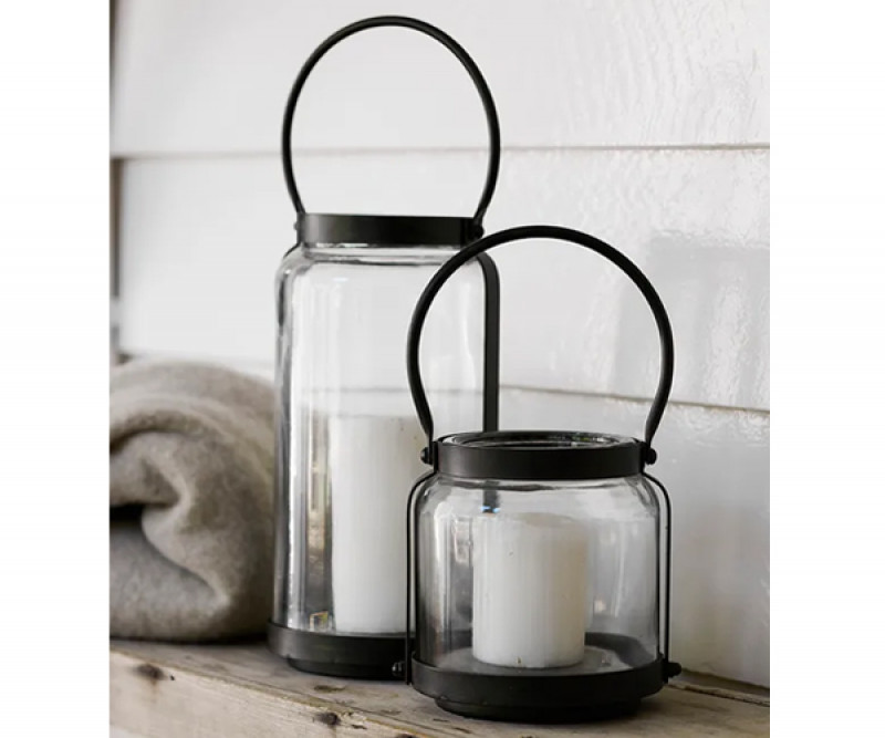Tall Grafton Black Iron & Glass Vase / Candle Lantern
