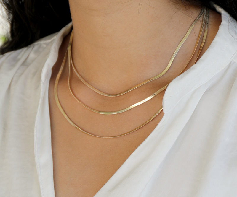Bellini Triple Strand Gold Snake Chain Necklace