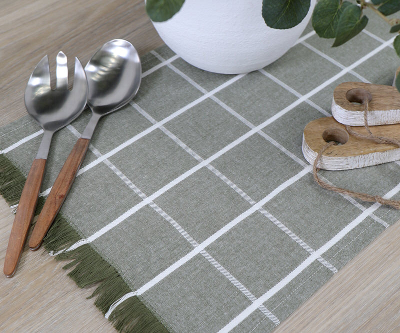 180cm Olive Green Campbell Check Table Runner
