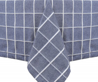 300cm Denim Blue Campbell Check Tablecloth - 8-10 seater