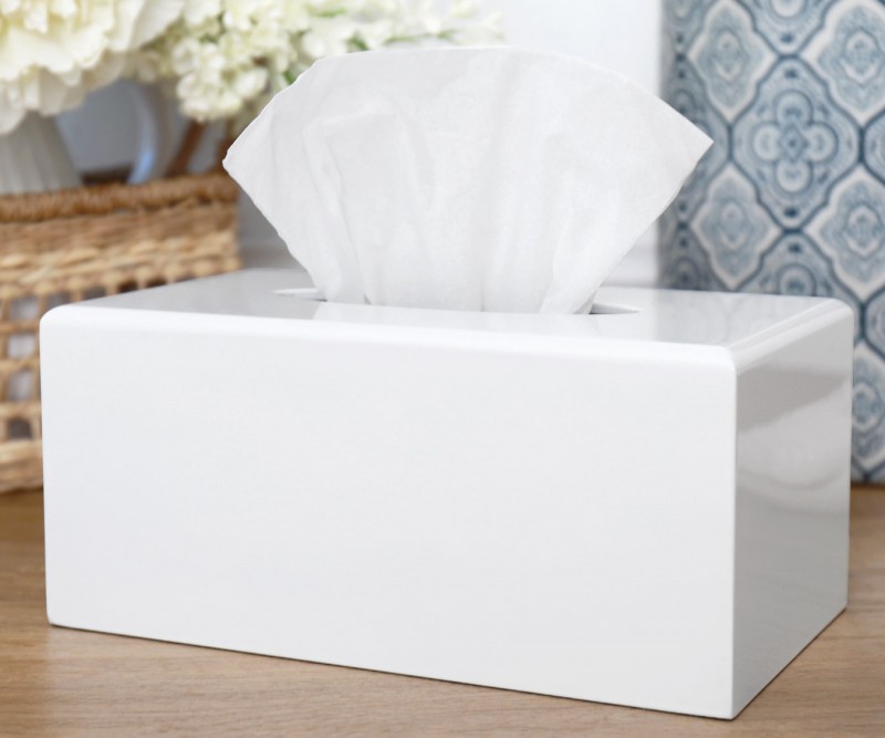 White Lacquer Tissue Box Cover