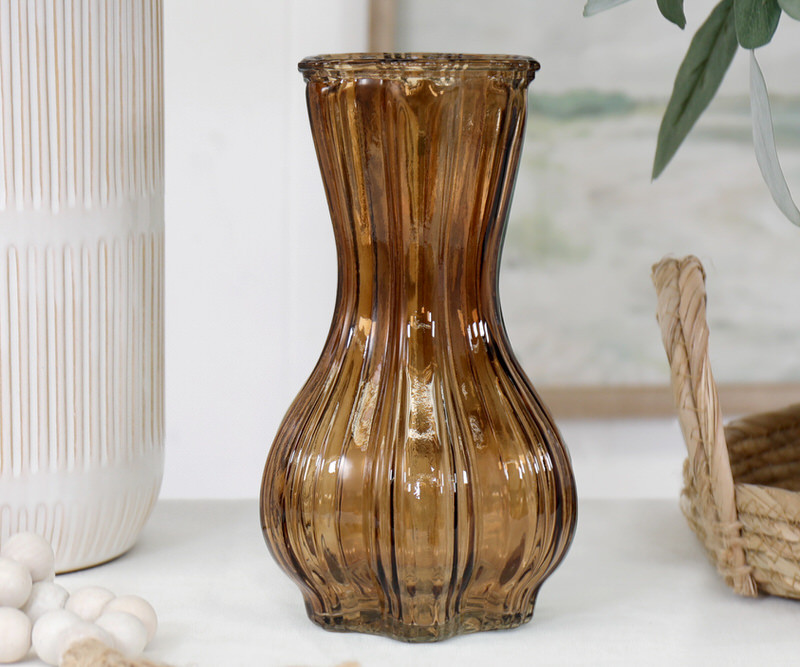 Amber Martina Fluted Glass Vase