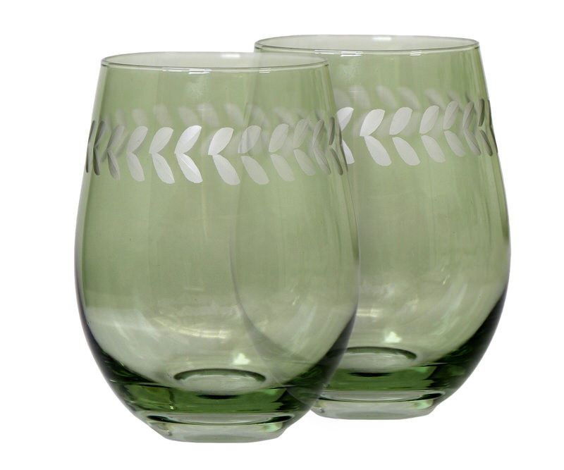 Set 2 Belvedere Green Wine Glasses