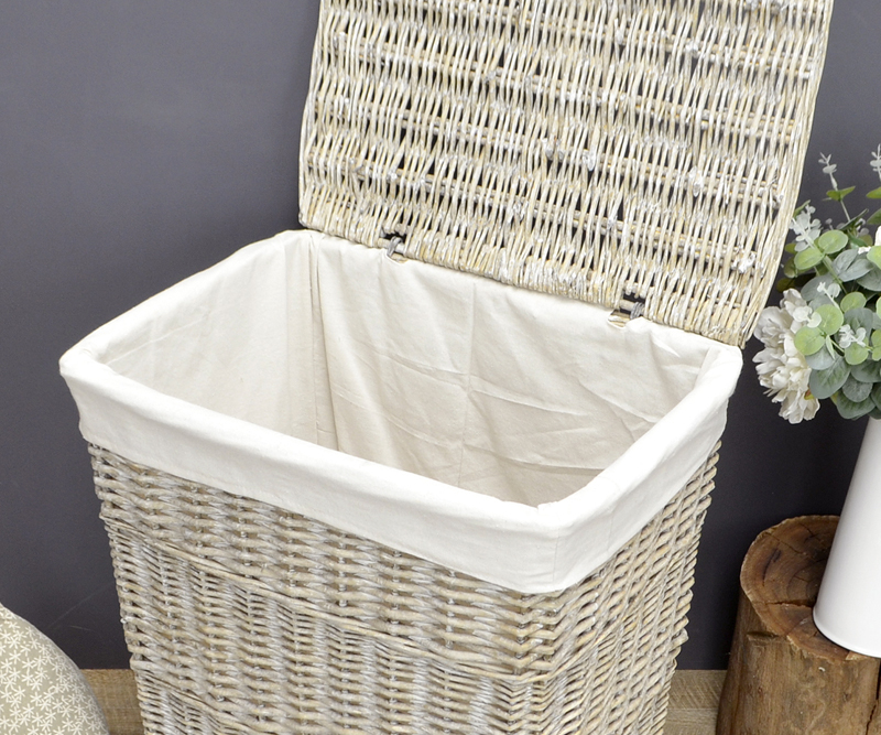 Large Rattan Laundry Basket Antique Grey