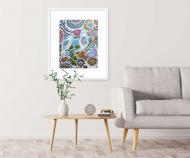 Aqua Paper Birds II Art Print Framed