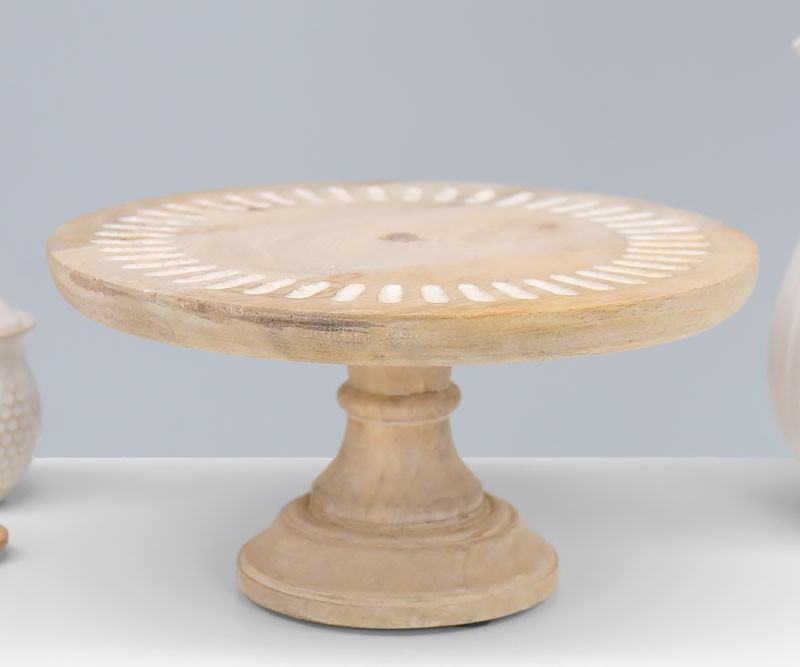 Paola Wooden Cake Stand - Whitewash