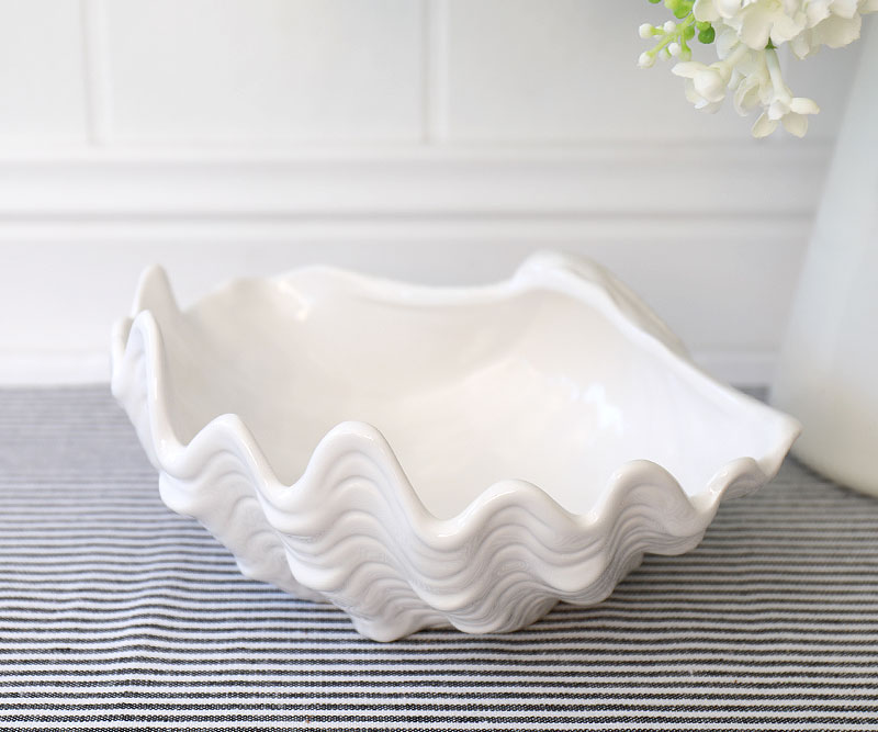 Clam Shell Dish White Ceramic