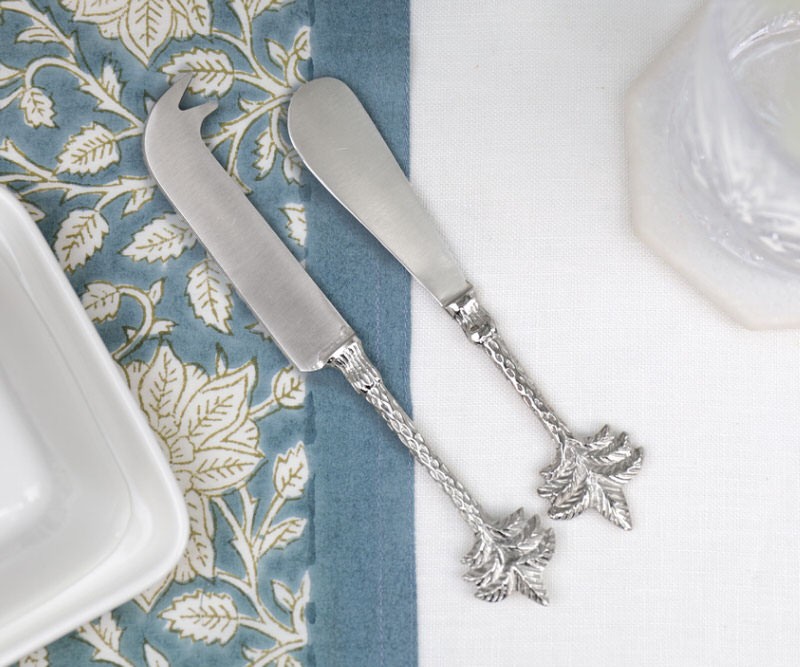 Set 2 Silver Palm Cheese Knives Beautiful home decor at French Knot