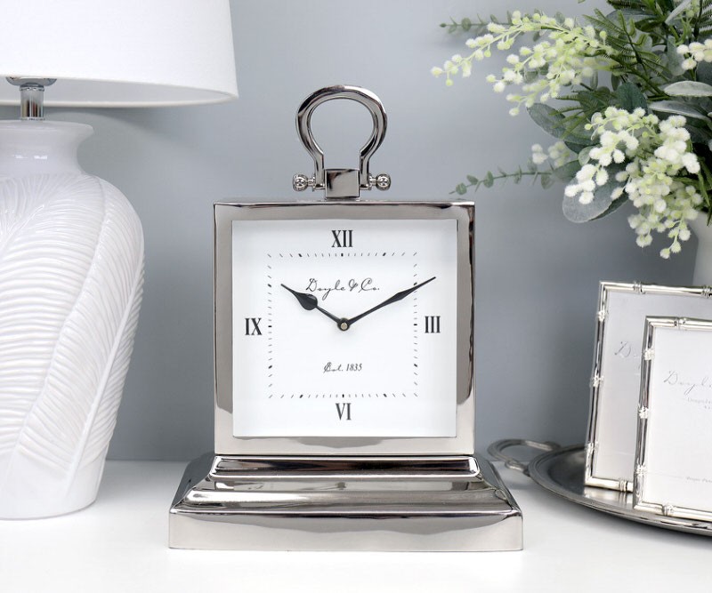 Large Halifax Stepped Silver Mantel Clock