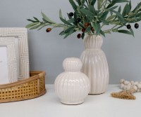 Barrera Ribbed White Vase - Short