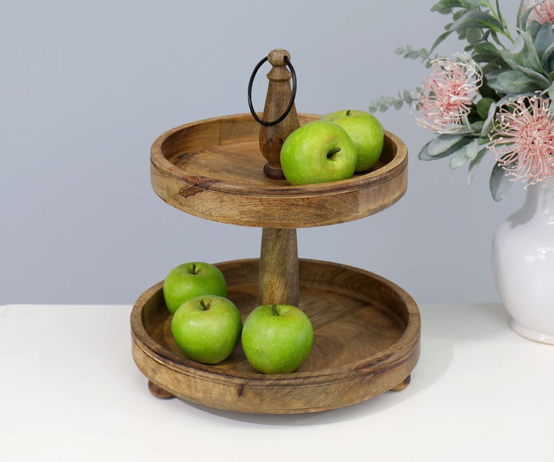 Emille 2-Tier Wooden Tray Stand