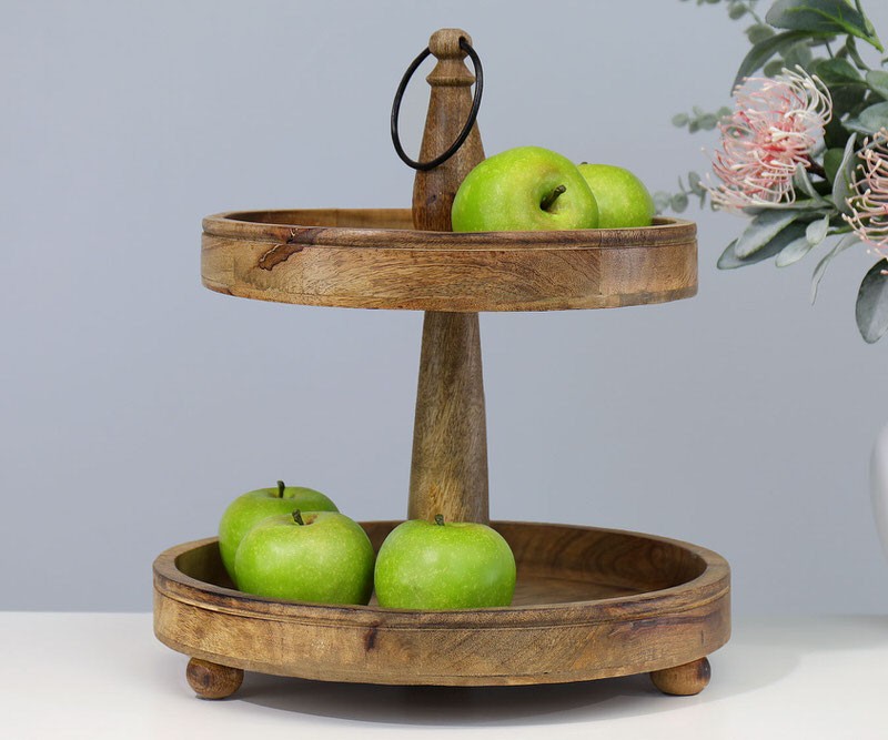 Emille 2-Tier Wooden Tray Stand