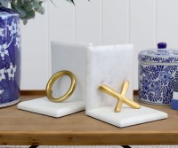 Love Me Do Set 2 Marble Bookends - Gold X & O