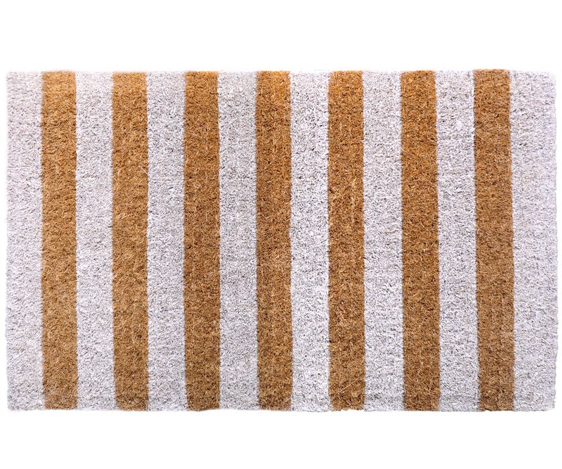 Premium Quality Coir Door Mat White Striped Design 55 x 85cm