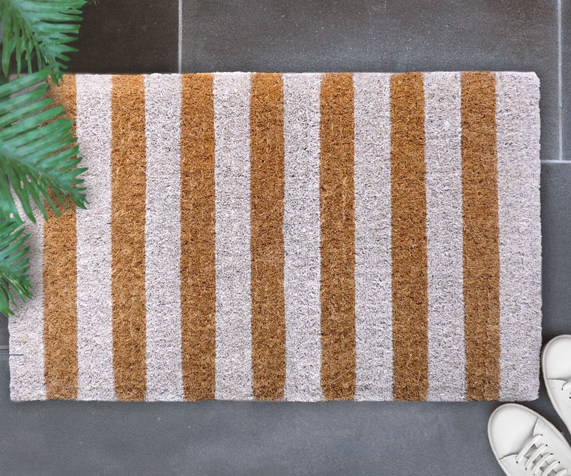 White Stripe Regular Doormat 100% Coir