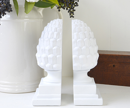 Set 2 White Finial Bookends