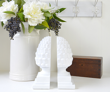 Set 2 White Finial Bookends