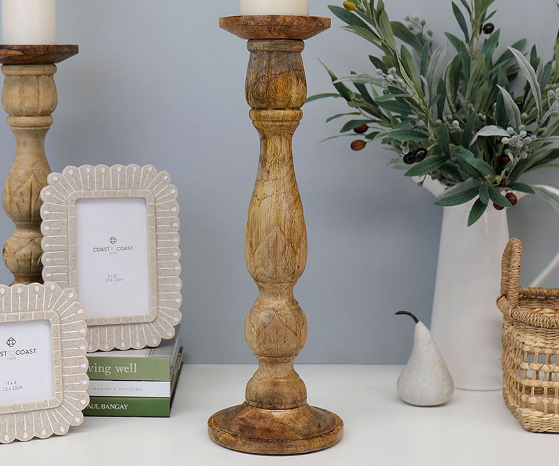 Tall Hawkins Carved Wooden Candlestick 46cm