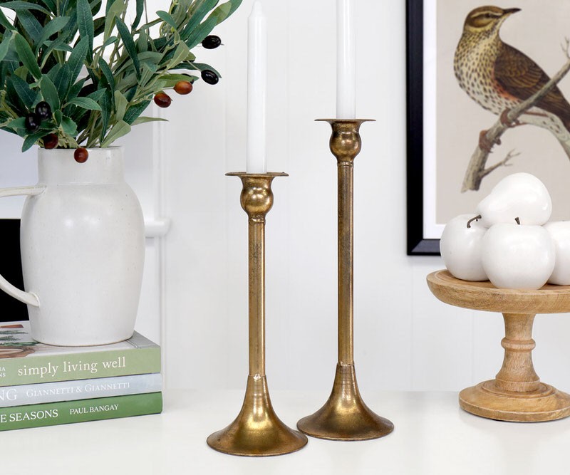 Short Manor Antique Gold Candlestick