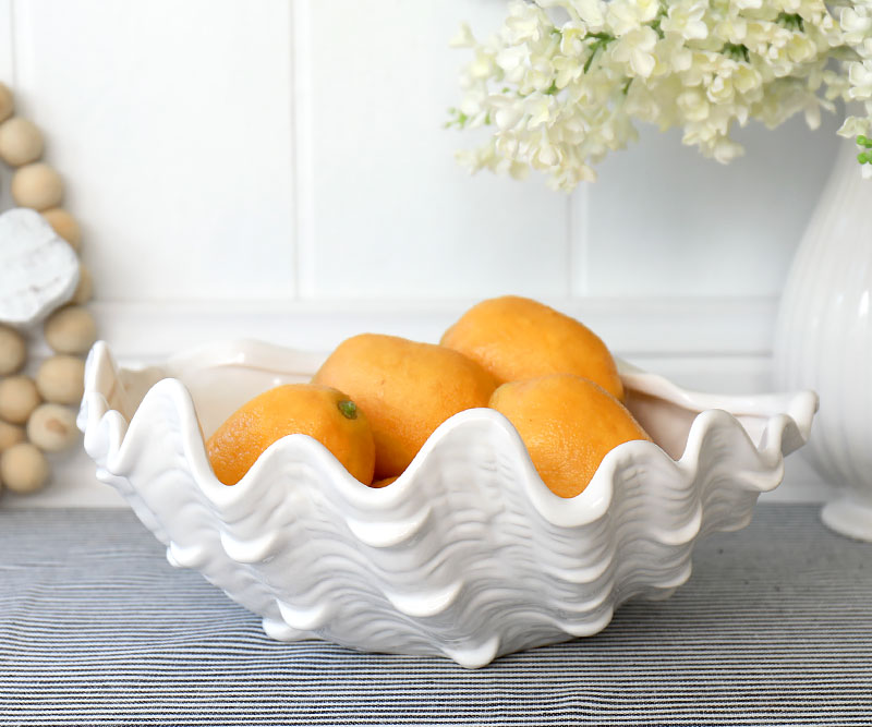 Large Clam Shell Bowl White Ceramic