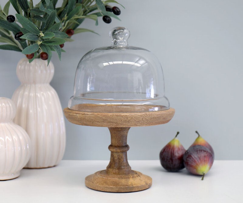 Finsbury Wooden Tray Stand with Glass Dome