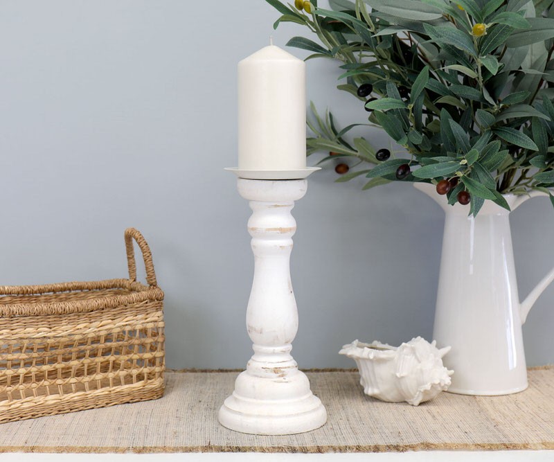 Short Bramford Whitewash Wooden Candlestick