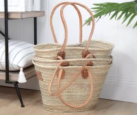 Small French Market Basket - Tan Leather Handles