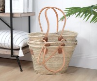 Small French Market Basket - Tan Leather Handles