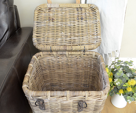 Henri Rattan Strap Side Table Trunk / Laundry Basket - Large